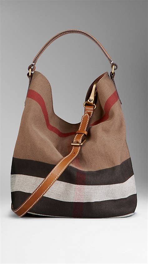 burberry medium canvas check leather hobo bag|burberry hobo bag sale.